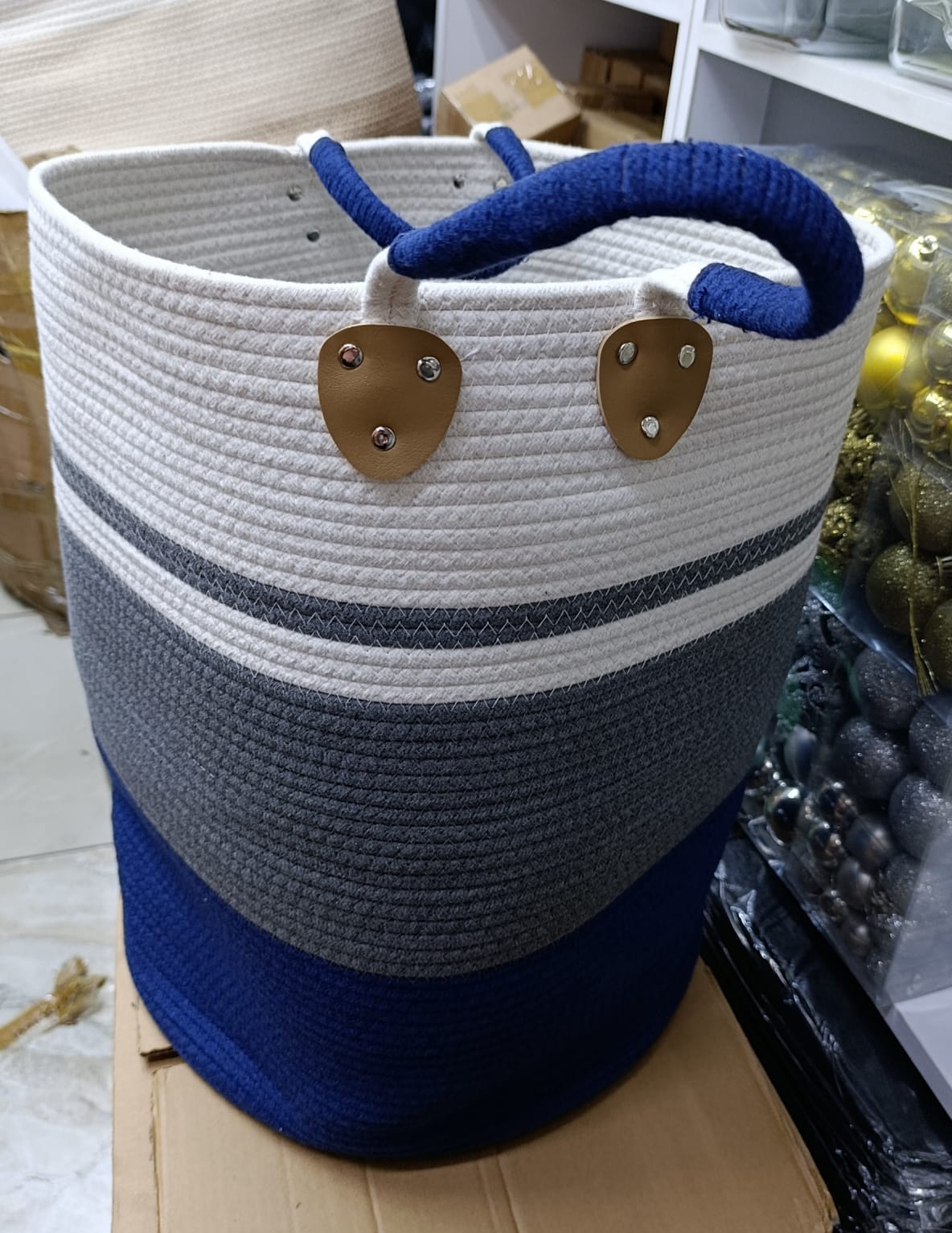 Large Cotton Rope Storage Basket with Handles 50x38cm Decorative Woven Design