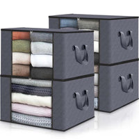 Large Non Woven Storage Organizer Box | 60 x 40 x 35 cm Grey Storage Solution with Transparent Front Window Closet Systems Household Storage Bags