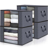 Large Non Woven Storage Organizer Box | 60 x 40 x 35 cm Grey Storage Solution with Transparent Front Window Closet Systems Household Storage Bags