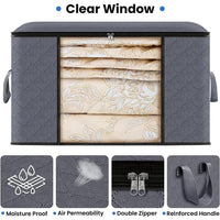 Large Non Woven Storage Organizer Box | 60 x 40 x 35 cm Grey Storage Solution with Transparent Front Window Closet Systems Household Storage Bags