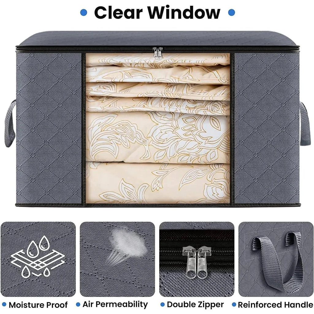 Large Non Woven Storage Organizer Box | 60 x 40 x 35 cm Grey Storage Solution with Transparent Front Window Closet Systems Household Storage Bags