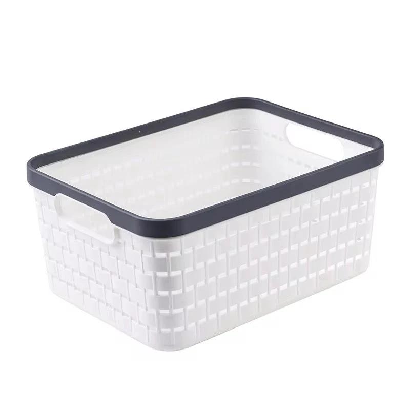 Large Plastic Storage Basket with Handles – 34x24.5x18.5cm – White Storage Bins Household Storage Containers