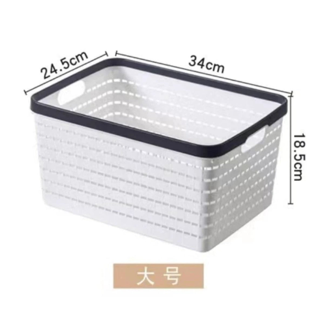 Large Plastic Storage Basket with Handles – 34x24.5x18.5cm – White Storage Bins Household Storage Containers