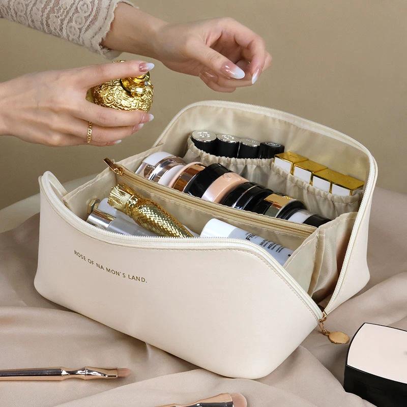 Large Women’s PU Leather Cosmetic Bag | Portable Makeup & Toiletries Organizer Makeup Organizers Makeup Bags