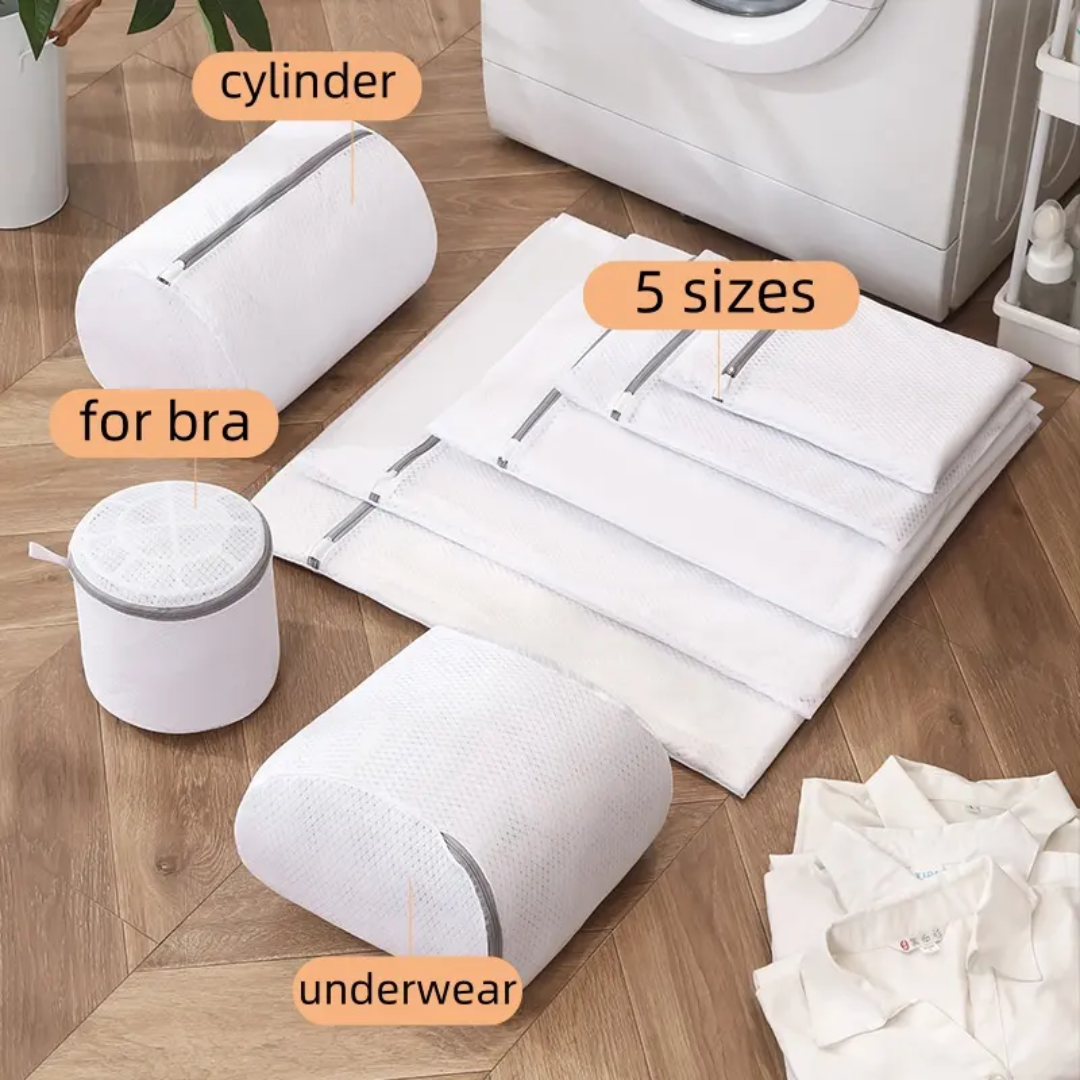 Laundry Mesh Bags – 5pc Set with Grey Zippers for Delicates, Jackets & Bras