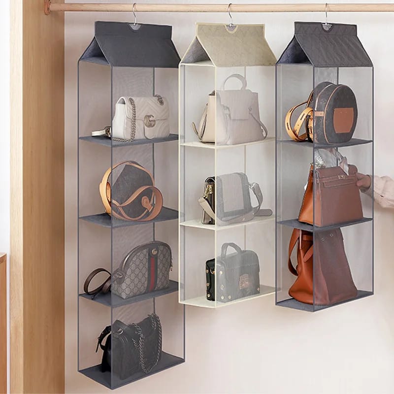 Layered Bag Organizer for Wardrobe Dust Proof Storage for Handbag & Tote Bags