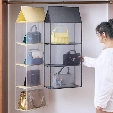 Layered Bag Organizer for Wardrobe Dust Proof Storage for Handbag & Tote Bags