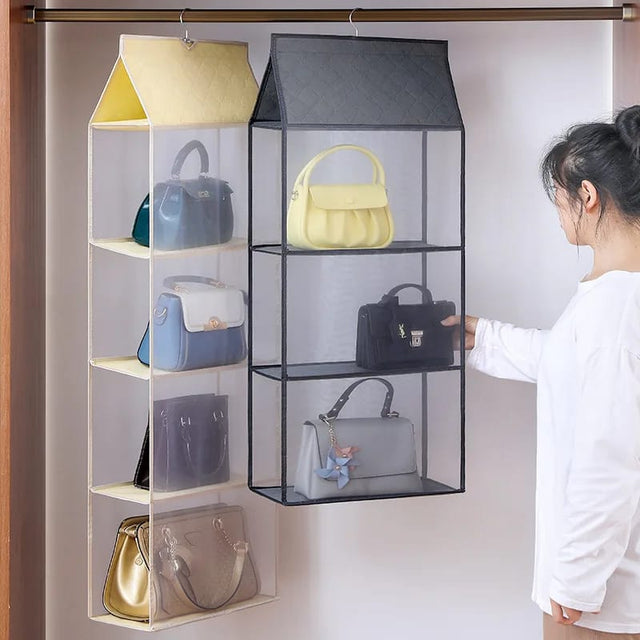 Layered Bag Organizer for Wardrobe Dust Proof Storage for Handbag & Tote Bags