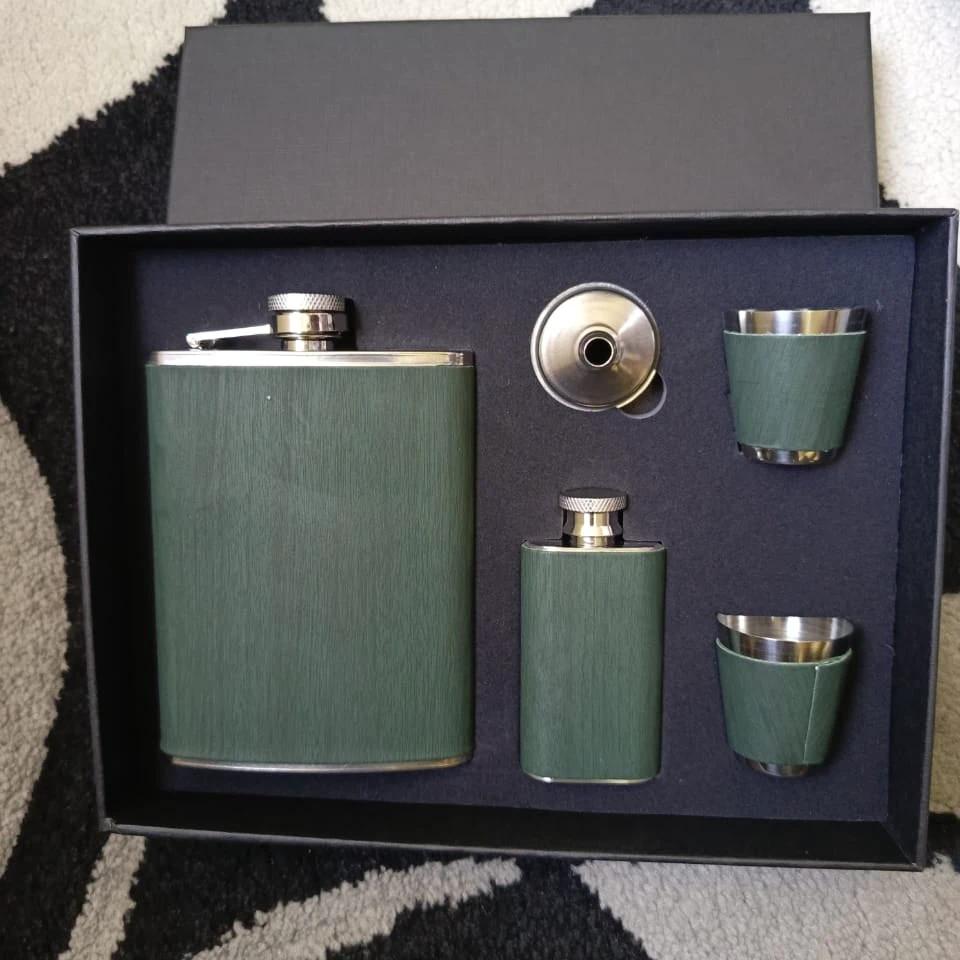 Leather-Covered Whiskey Flasks Gift Set with Tot Glasses and Funnel Gift set Decanters