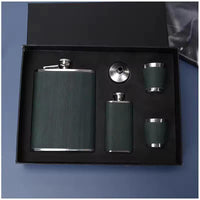 Leather-Covered Whiskey Flasks Gift Set with Tot Glasses and Funnel Gift set Decanters