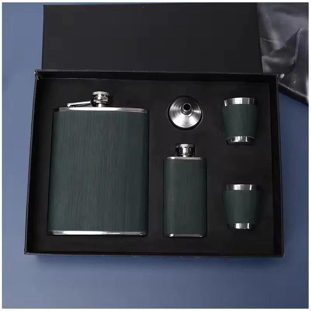 Leather-Covered Whiskey Flasks Gift Set with Tot Glasses and Funnel Gift set Decanters