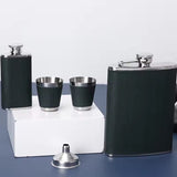 Leather-Covered Whiskey Flasks Gift Set with Tot Glasses and Funnel