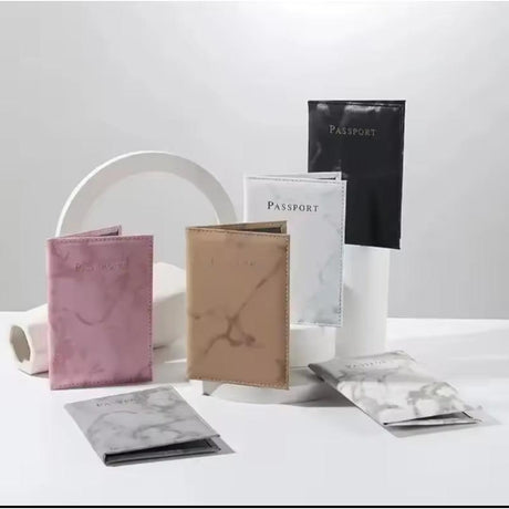 Leather Passport Cover with Marble Effect Stylish and Durable Travel Accessory 20x14cm