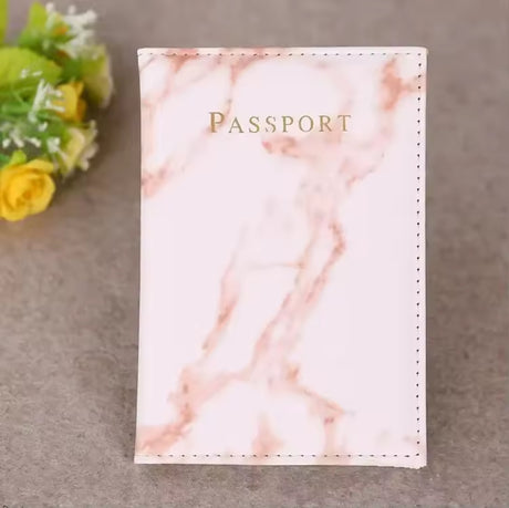 Leather Passport Cover with Marble Effect Stylish and Durable Travel Accessory 20x14cm