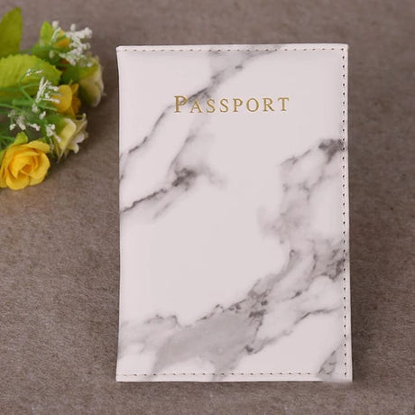 Leather Passport Cover with Marble Effect Stylish and Durable Travel Accessory 20x14cm