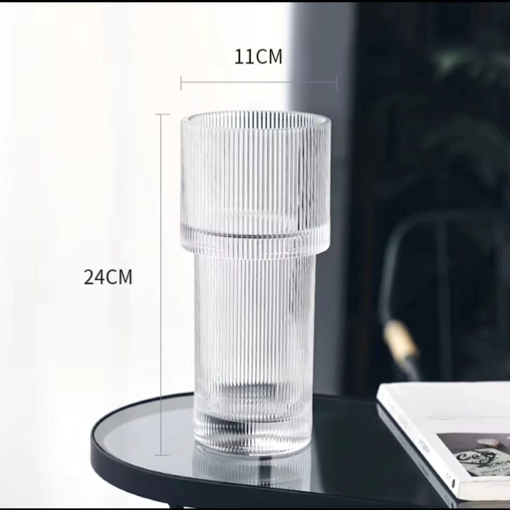 Long Designed Ribbed Glass Flower Vase | Elegant Decorative Vase | Living Room Decor Living Room Decor Vases