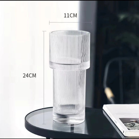 Long Designed Ribbed Glass Flower Vase | Elegant Decorative Vase | Living Room Decor Living Room Decor Vases