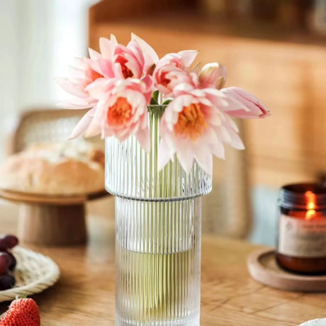 Long Designed Ribbed Glass Flower Vase | Elegant Decorative Vase | Living Room Decor Living Room Decor Vases