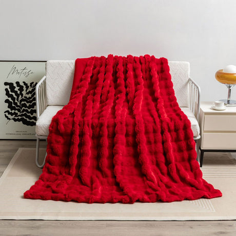 Luxurious Double Layer Faux Furry Bubble Blanket 180×200cm