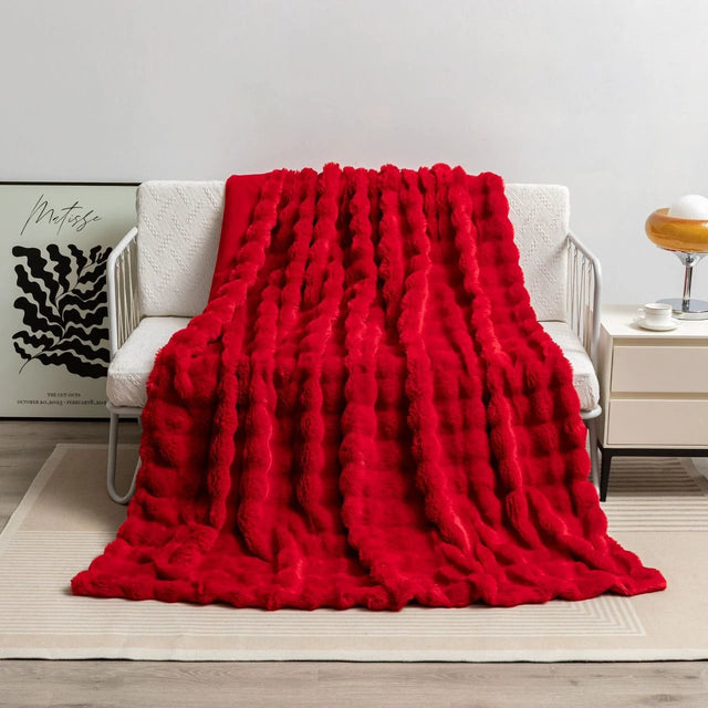 Luxurious Double Layer Faux Furry Bubble Blanket 180×200cm beddings Blankets