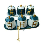 Luxurious Sugar/Spice Dish Set – 3 Jars with Tray and Gold Spoons