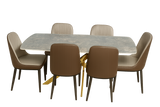 Luxury 6-Seater Marble Top Dining Table with Gold Cross Legs and Upholstered Chairs