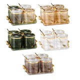 Luxury Acrylic Seasoning Set | Includes 4 Jars, Tray, and Spoons | Gold, Clear, Black