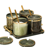 Luxury Acrylic Seasoning Set | Includes 4 Jars, Tray, and Spoons | Gold, Clear, Black