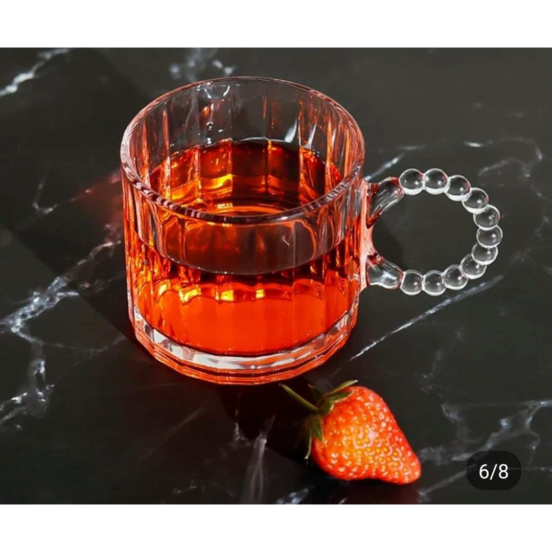 Luxury Borosilicate Glass Cup with Pearl Like Handle 300ml, Elegant and Heat Resistant|Tea Cup tableware Coffee & Tea Cups