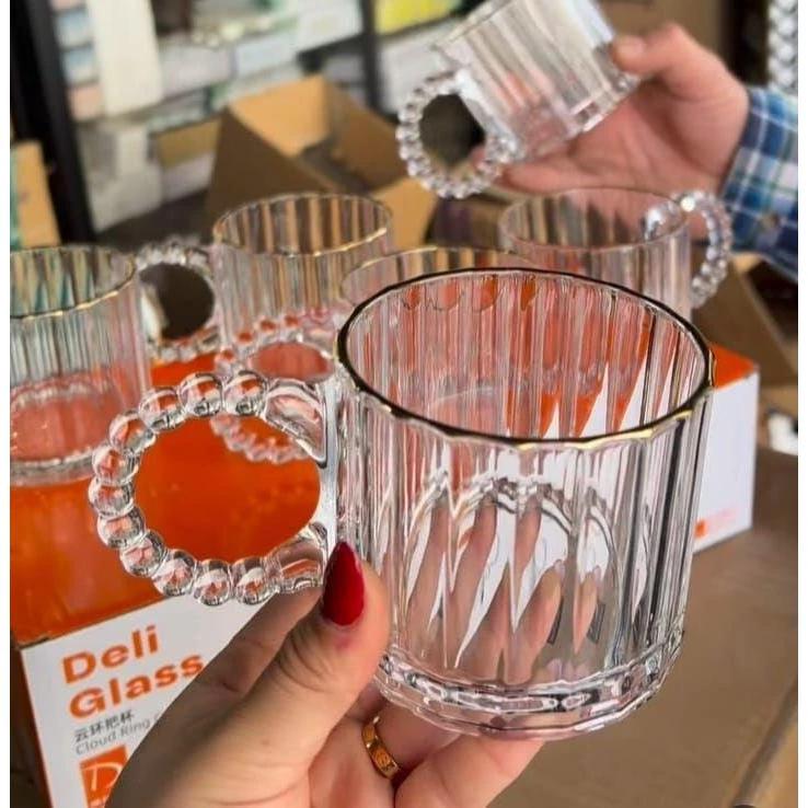 Luxury Borosilicate Glass Cup with Pearl Like Handle 300ml, Elegant and Heat Resistant|Tea Cup tableware Coffee & Tea Cups