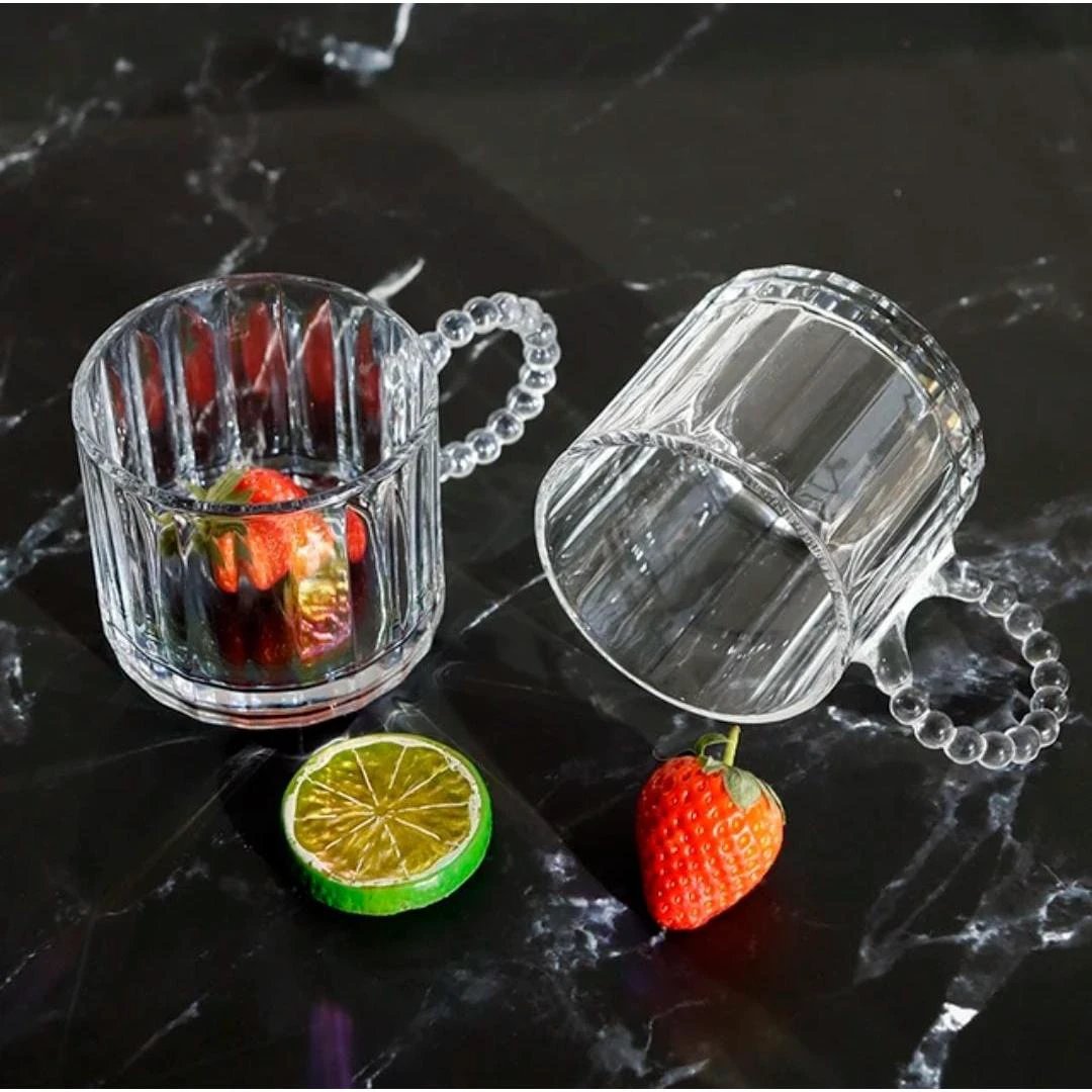 Luxury Borosilicate Glass Cup with Pearl Like Handle 300ml, Elegant and Heat Resistant|Tea Cup tableware Coffee & Tea Cups