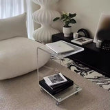 Luxury C Shaped Clear Acrylic Side Table with Wheels 33x38x58cm for Bedside or Living Room Use
