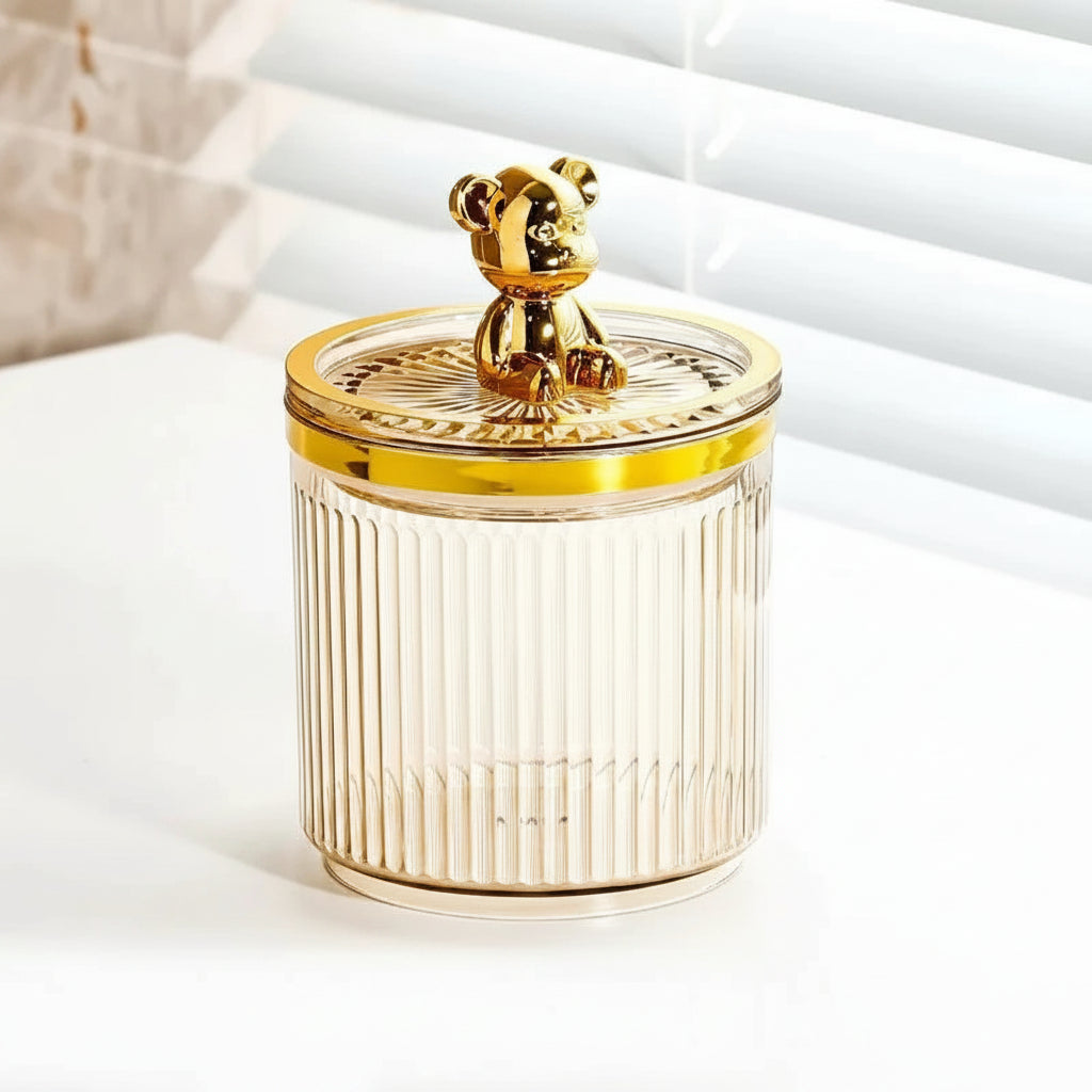 Luxury Cute Bear Cotton Swab Storage Box Acrylic Organizer 9cm x 13.5cm Storage Containers Household Storage Containers