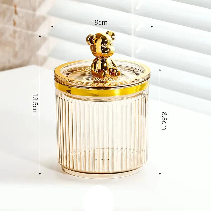Luxury Cute Bear Cotton Swab Storage Box Acrylic Organizer 9cm x 13.5cm Storage Containers Household Storage Containers