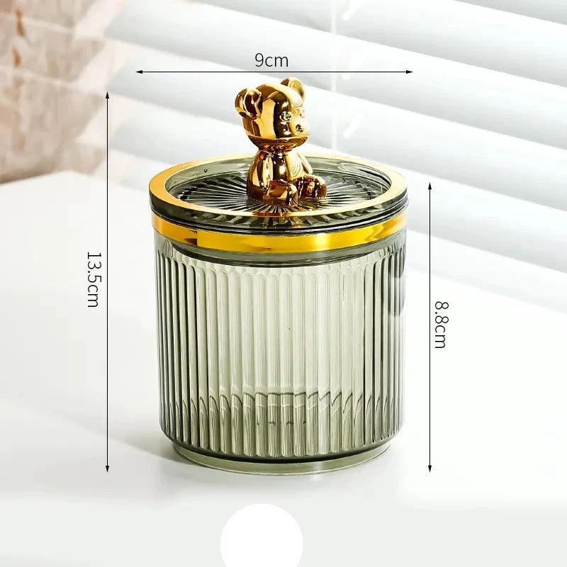 Luxury Cute Bear Cotton Swab Storage Box Acrylic Organizer 9cm x 13.5cm Storage Containers Household Storage Containers