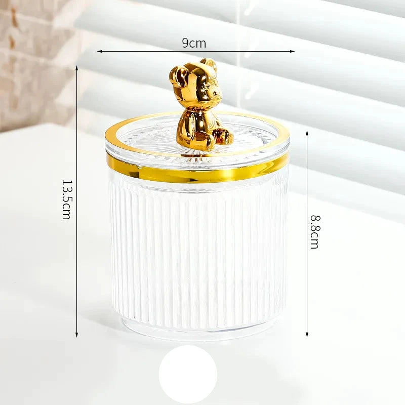 Luxury Cute Bear Cotton Swab Storage Box Acrylic Organizer 9cm x 13.5cm Storage Containers Household Storage Containers