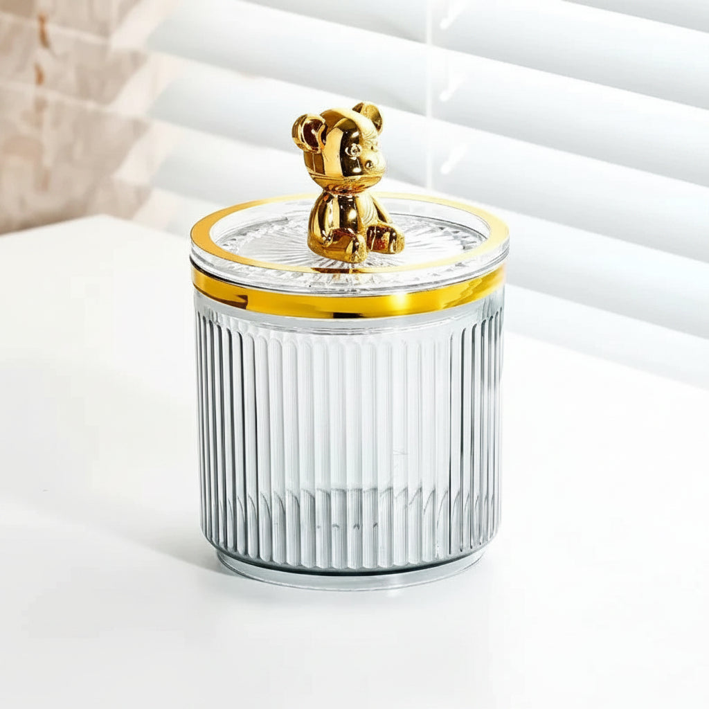 Luxury Cute Bear Cotton Swab Storage Box Acrylic Organizer 9cm x 13.5cm Storage Containers Household Storage Containers