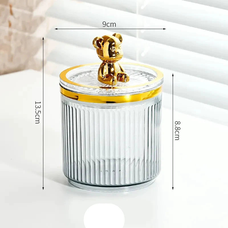 Luxury Cute Bear Cotton Swab Storage Box Acrylic Organizer 9cm x 13.5cm Storage Containers Household Storage Containers