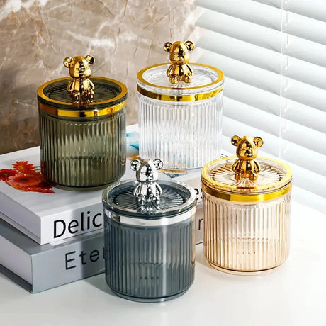 Luxury Cute Bear Cotton Swab Storage Box Acrylic Organizer 9cm x 13.5cm Storage Containers Household Storage Containers