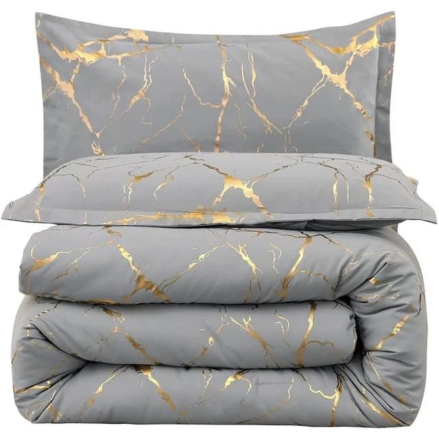 Luxury Gold Marble Texture Foil Style Duvet Cover Set