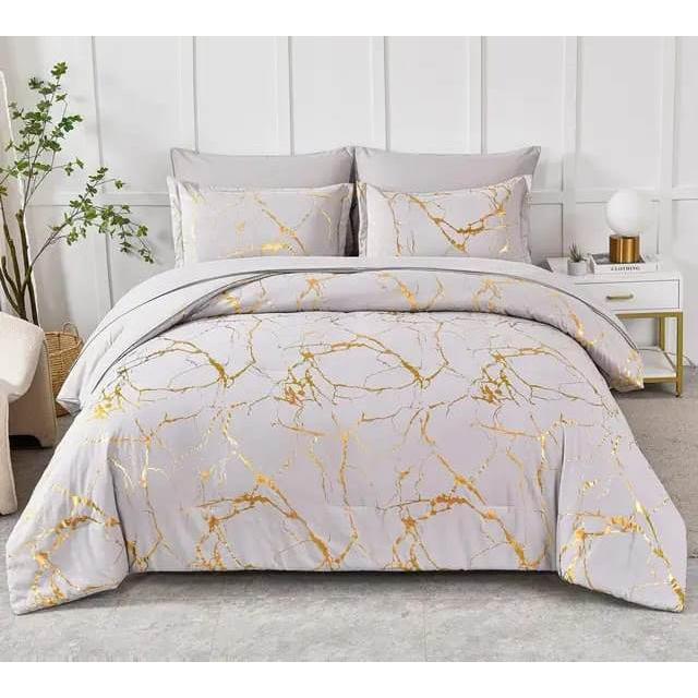 Luxury Gold Marble Texture Foil Style Duvet Cover Set | 6x6 & 6x7 Sizes | High Quality Fabric | Includes Bedsheet & 2 Pillowcases