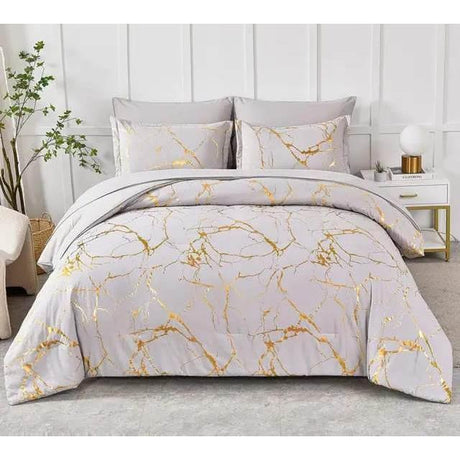 Luxury Gold Marble Texture Foil Style Duvet Cover Set | 6x6 & 6x7 Sizes | High Quality Fabric | Includes Bedsheet & 2 Pillowcases