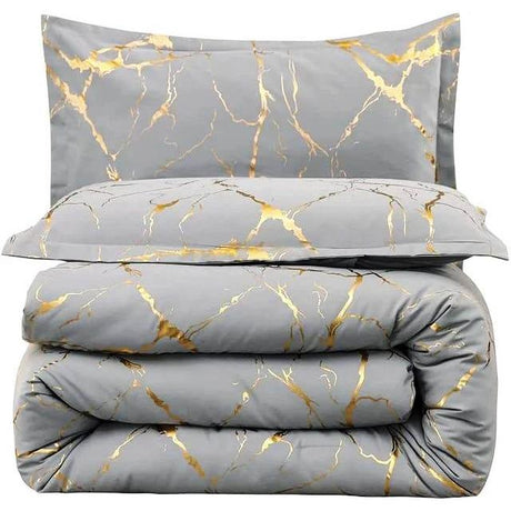 Luxury Gold Marble Texture Foil Style Duvet Cover Set | 6x6 & 6x7 Sizes | High Quality Fabric | Includes Bedsheet & 2 Pillowcases