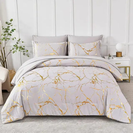 Luxury Gold Marble Texture Foil Style Duvet Cover Set
