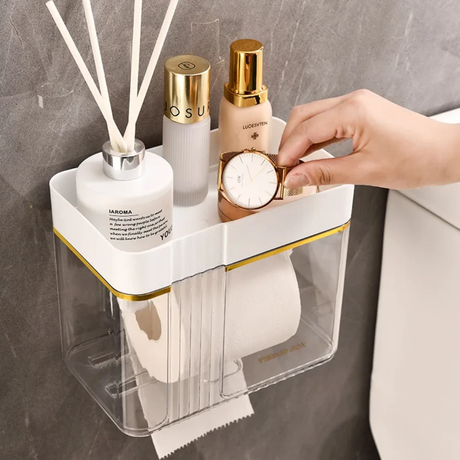 Luxury Gold Plated Wall Mounted Tissue Box with Storage Tray Tissue Holder Facial Tissue Holders