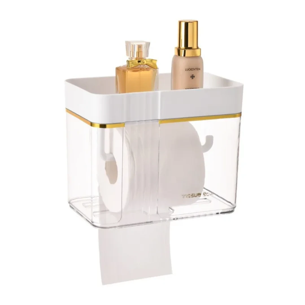 Luxury Gold Plated Wall Mounted Tissue Box with Storage Tray Tissue Holder Facial Tissue Holders