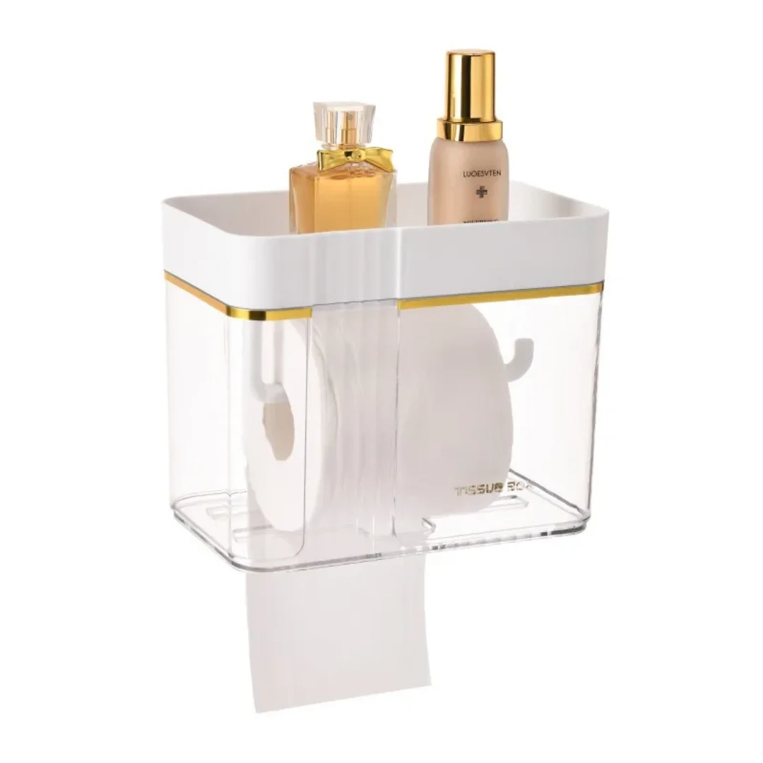 Luxury Gold Plated Wall Mounted Tissue Box with Storage Tray Tissue Holder Facial Tissue Holders