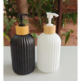 Luxury Matte Striped Ceramic Lotion Dispenser Bottle – 500ml | Black & White | Premium Bathroom Accessory