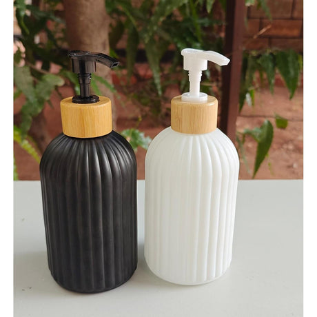 Luxury Matte Striped Ceramic Lotion Dispenser Bottle – 500ml | Black & White | Premium Bathroom Accessory