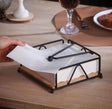 Luxury Metallic Serviette Holder Black & Gold Frame with Bamboo Napkin Base